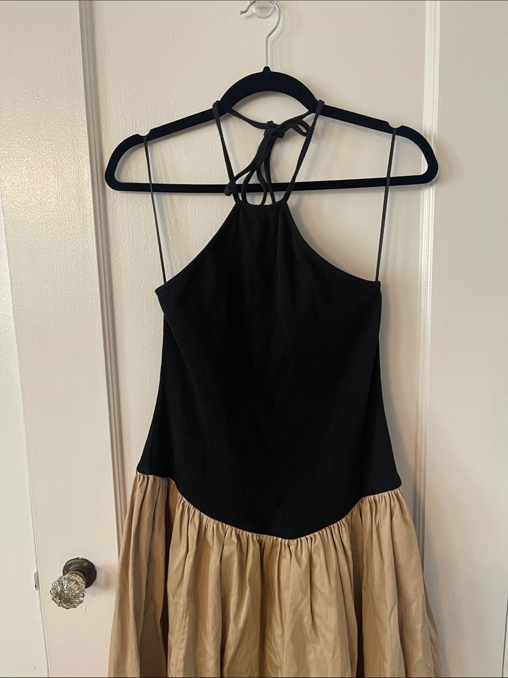 Anthropologie Tan Gathered Drop Waist Midi Halter Dress - Picture 5 of 13